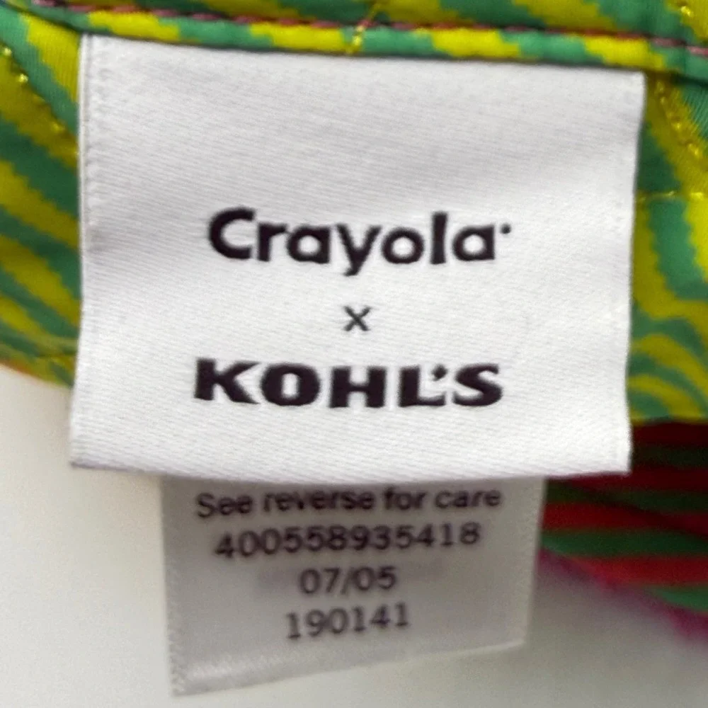 Crayola x Kohls Reversible Bucket Hat Hot Pink Faux Fur Neon Multi Color Quilted